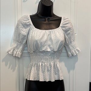 URBAN Romantics White Eyelet Smocked Blouse